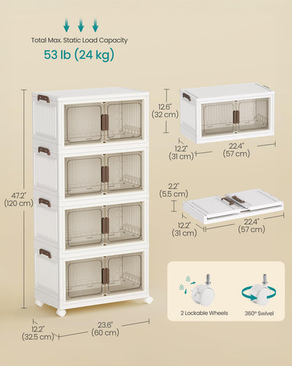 SONGMICS 58QT stackable storage bins with 1 Lid, 4-Tier Foldable Bins