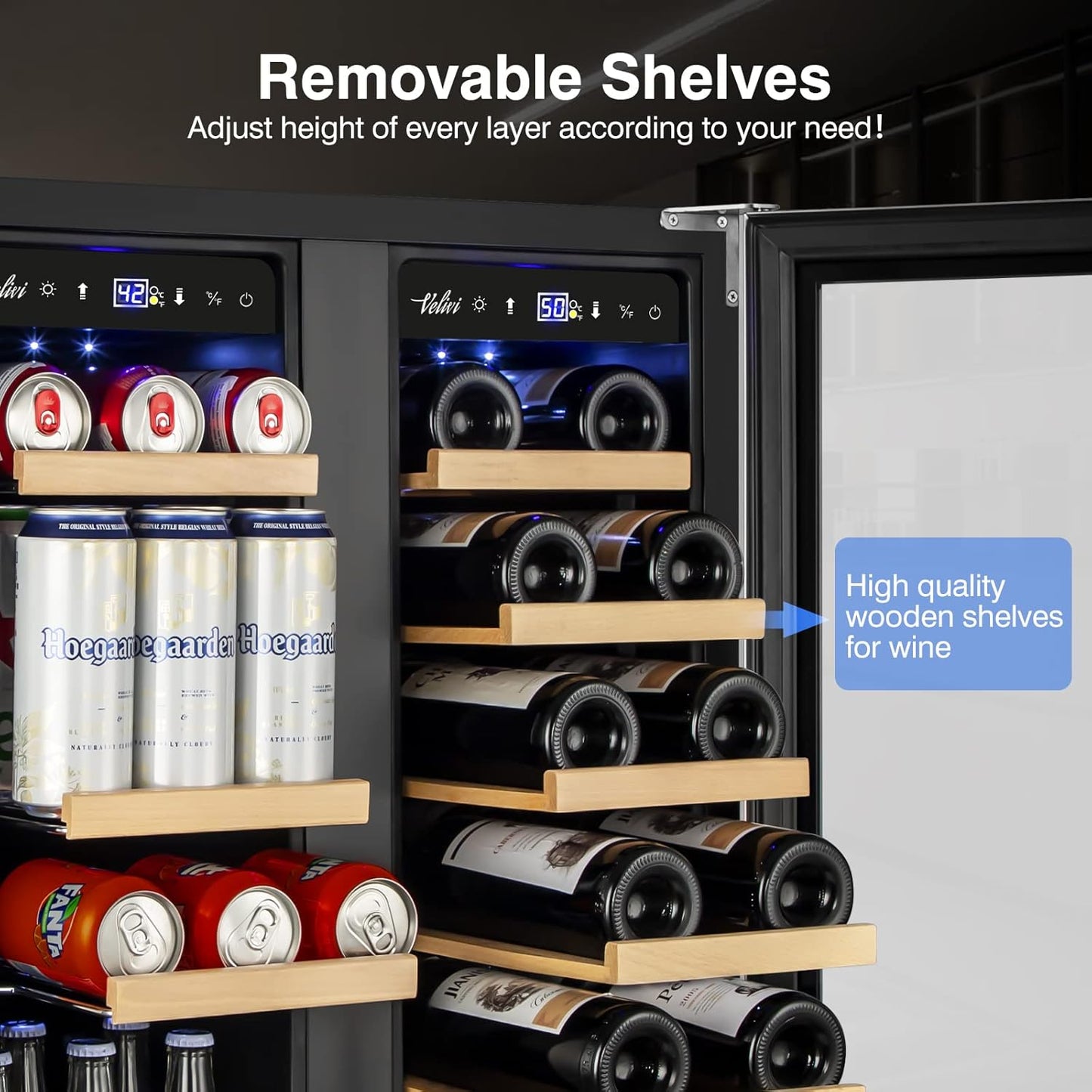 Wine and Beverage Refrigerator Upgraded, 24 Inch Beverage Refrigerator Cooler Dual Zone with Glass