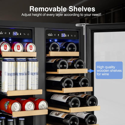 Wine and Beverage Refrigerator Upgraded, 24 Inch Beverage Refrigerator Cooler Dual Zone with Glass