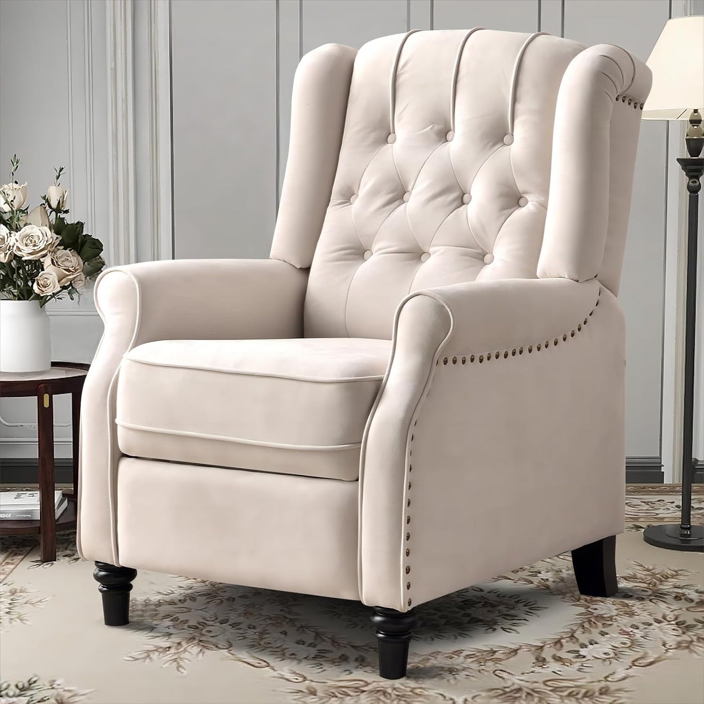 EBELLO Pushback Recliner Chair, Fabric Armchair Push Back Recliner with Rivet Decoration, Mid