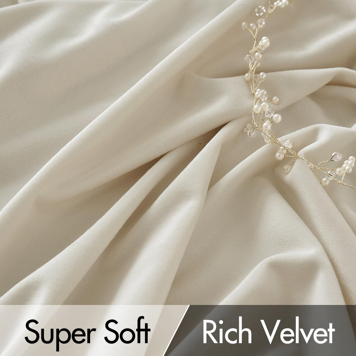 MIULEE Cream Beige Velvet Curtains 84 inches Long 2 Panels - Luxury Pinch Pleated Room Darkening