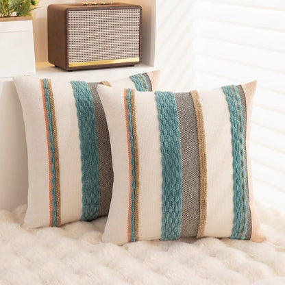 Boho Throw Pillow Covers 18x18 Set of 2 Farmhouse Decorative Cushion Case Striped Square Pillows