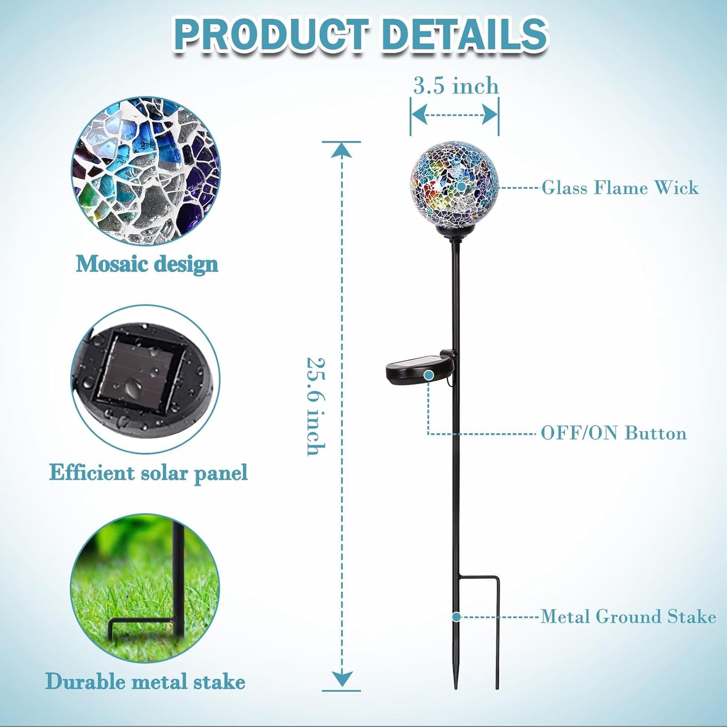 Solar Garden Lights Outdoor Decorative - Solar Gazing Ball Mosaic Garden Stakes Decorative
