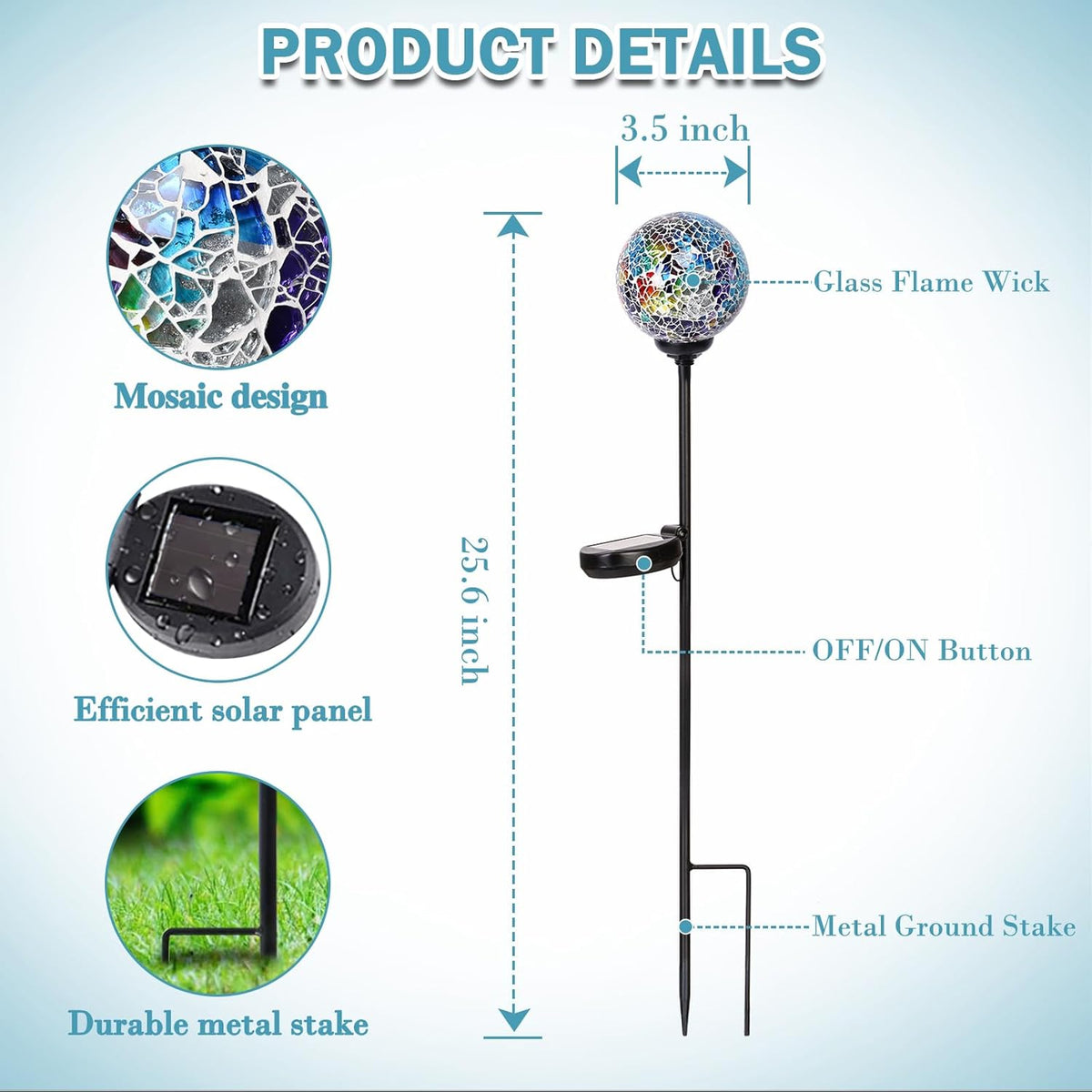 Solar Garden Lights Outdoor Decorative - Solar Gazing Ball Mosaic Garden Stakes Decorative