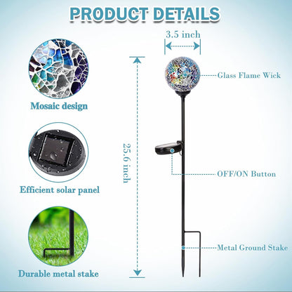Solar Garden Lights Outdoor Decorative - Solar Gazing Ball Mosaic Garden Stakes Decorative