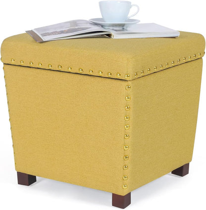 Adeco Square Storage Ottoman with Hinged Lid, Modern Accent Bench Footrest Stool, Coffee Table for
