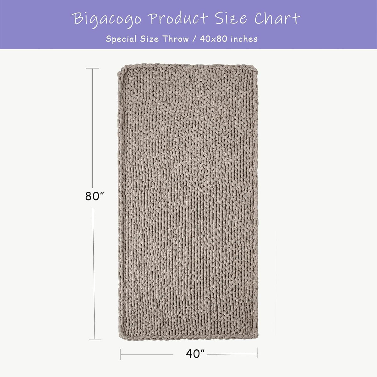 Bigacogo Chunky Knit Throw Blanket for Couch, 40x80 inches, 100% Hand Knitted with Thick Jumbo