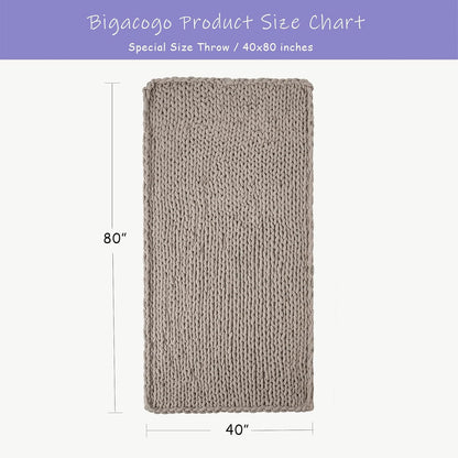 Bigacogo Chunky Knit Throw Blanket for Couch, 40x80 inches, 100% Hand Knitted with Thick Jumbo