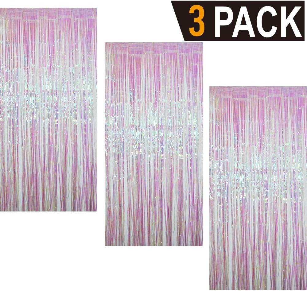 GOER 3.2 ft x 9.8 ft Metallic Tinsel Foil Fringe Curtains Party Photo Backdrop Party Streamers for
