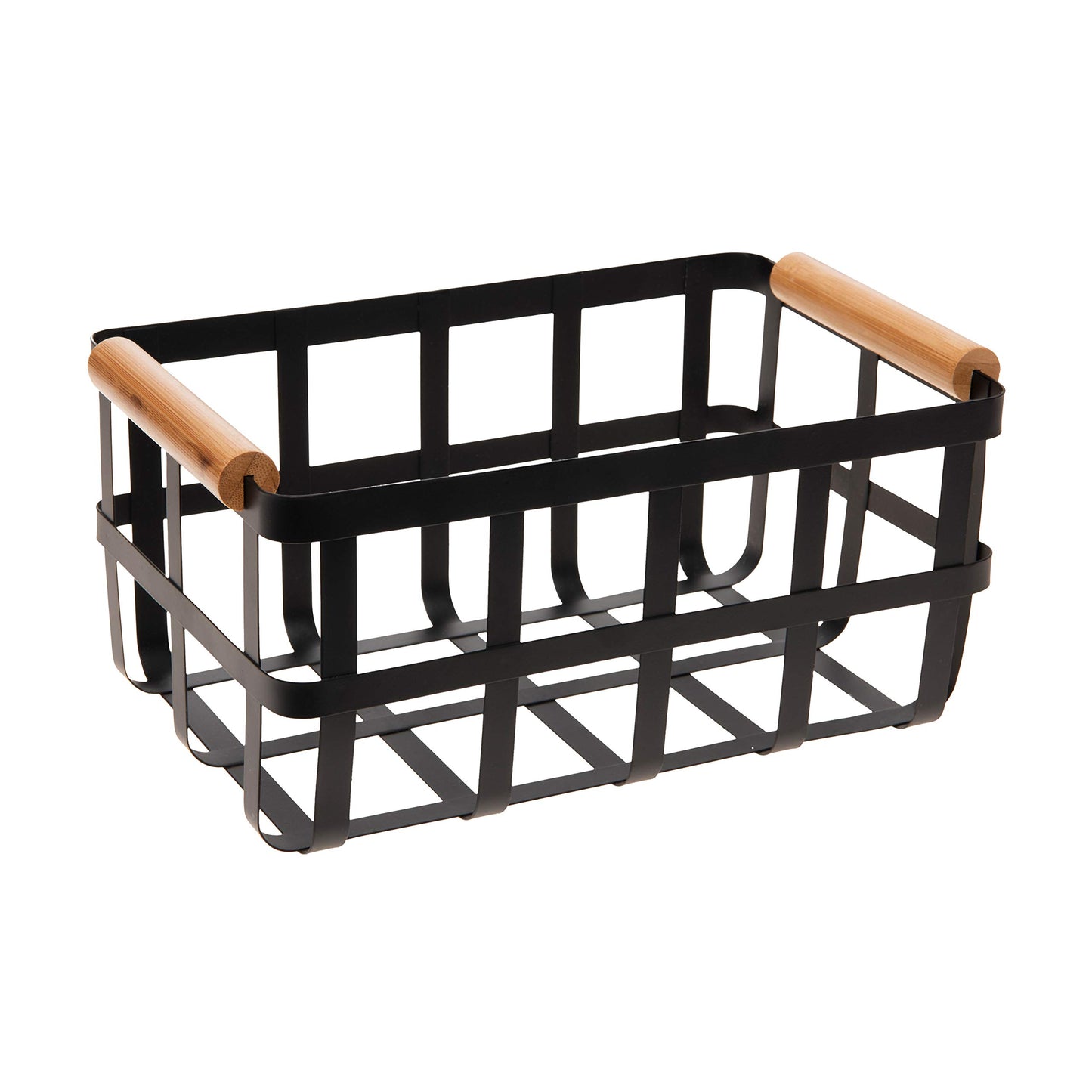 Simplify Rectangular Metal Storage Basket with Bamboo Handles | Large | Farmhouse Style Wire Basket