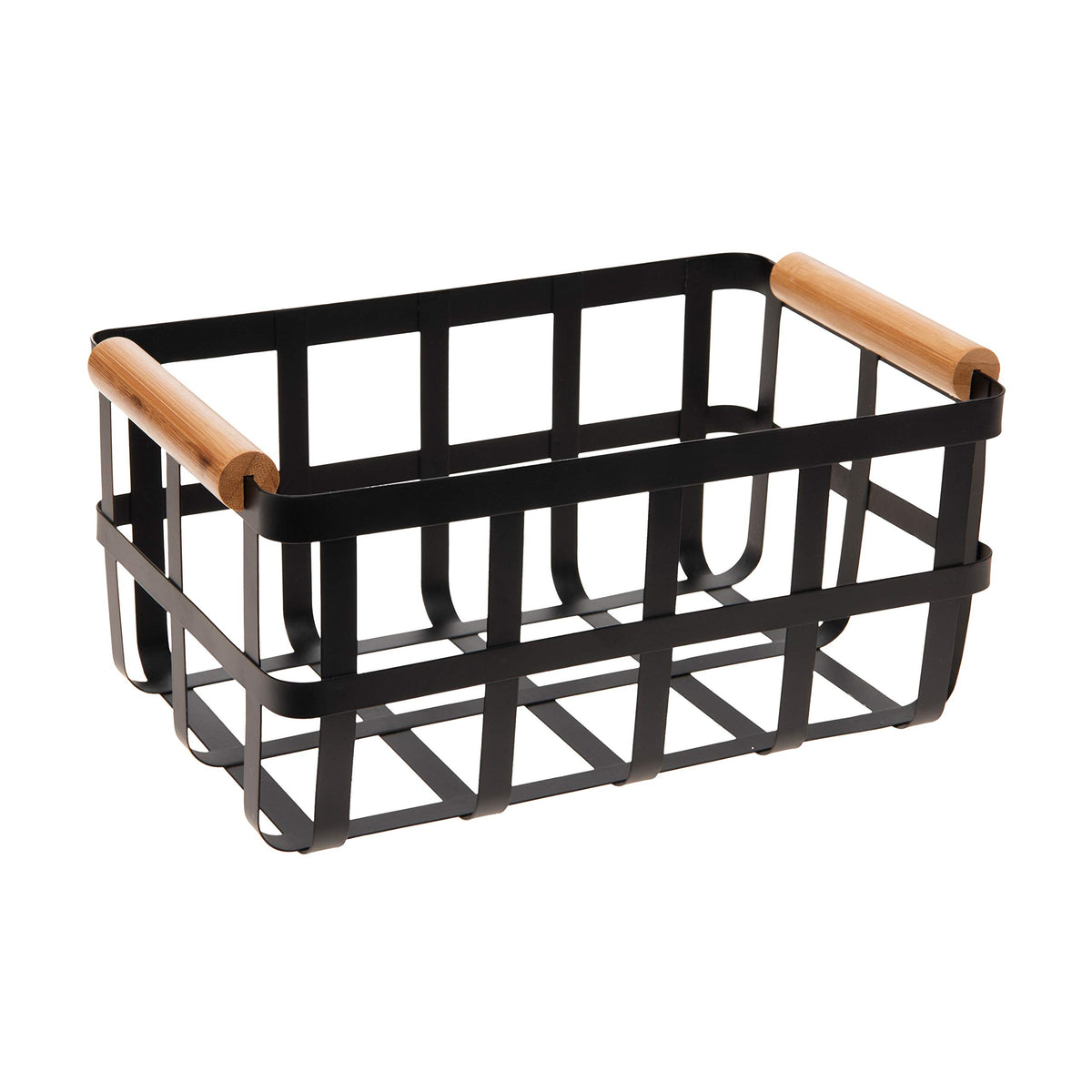 Simplify Rectangular Metal Storage Basket with Bamboo Handles | Large | Farmhouse Style Wire Basket