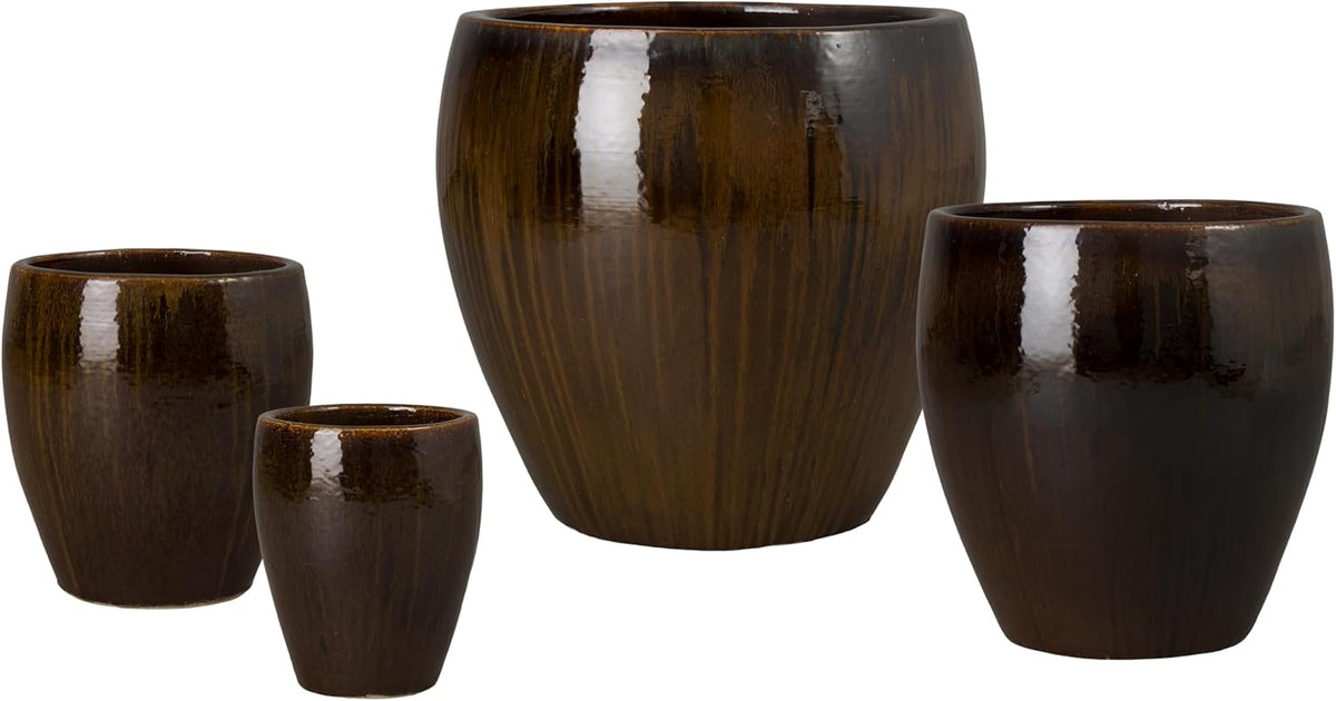 Emissary Home and Garden 24in. L x 23.5in. H Java Stoneware Round Planters with High-fire Treatment