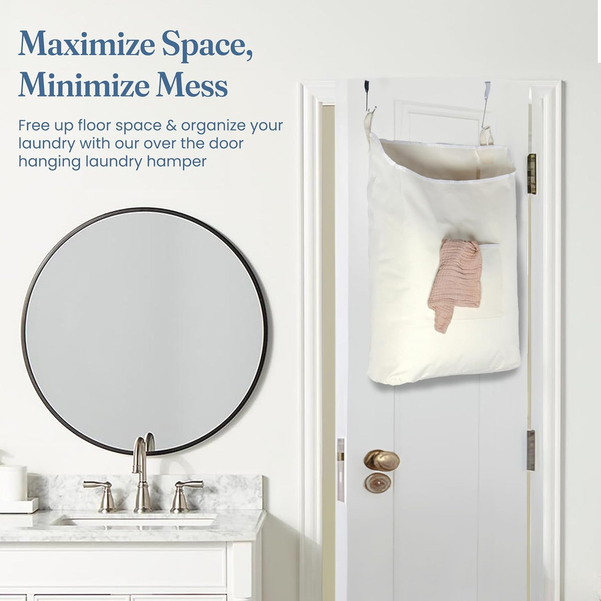 The Fine Living Co. Hanging Laundry Hamper with Over Door Hooks & Adhesive, Durable Space Saving