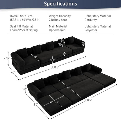 Modular Sectional Loveseat Sofa Cloud Boneless Couch, Modern Sleeper Sofa for Customizable Living