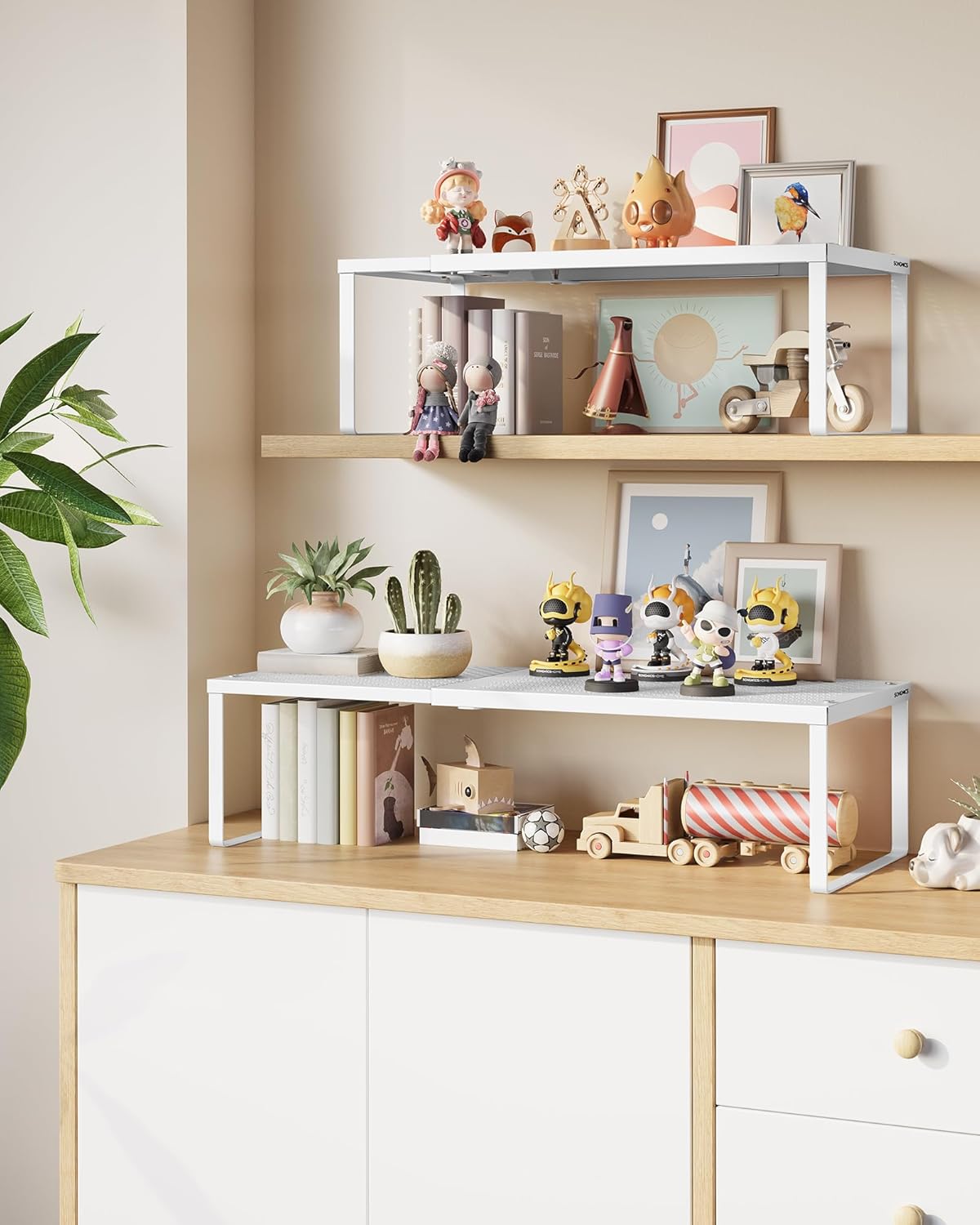 SONGMICS Spice Racks, Set of 2 Expandable Kitchen Countertop Shelves, Small Cupboard Organizers