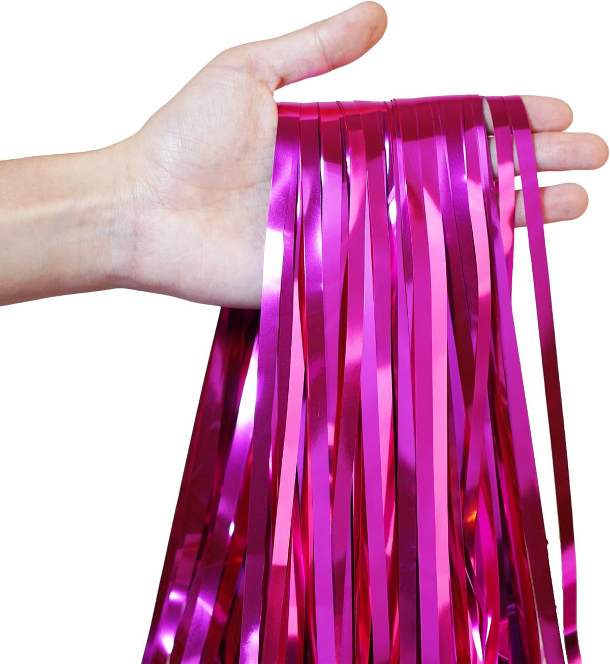 Hot Pink Party Streamers Backdrop - GREATRIL Shiny Fuchsia Tinsel Foil Fringe Curtain for