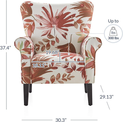 BELLEZE Modern Accent Chair for Living Room, High Back Floral Armchair with Wooden Legs
