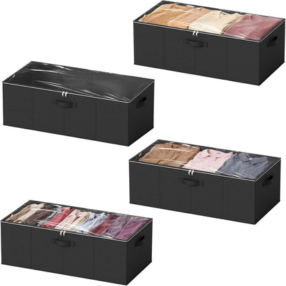 SpaceAid 4 Pack 10" High Under Bed Storage Containers, Large Underbed Storage Organizer Bins with