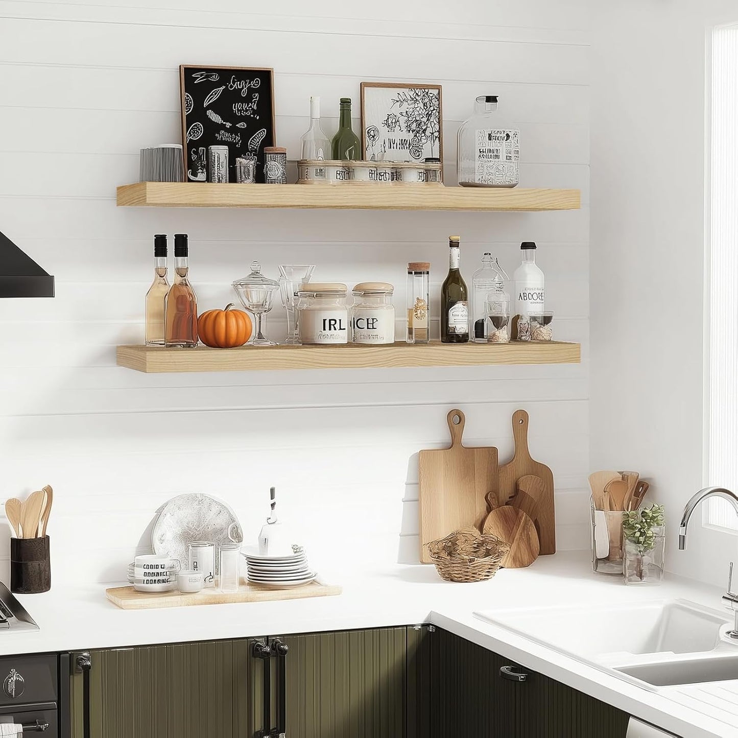 Floating Wall Shelves 2-Pack - 36-Inch Rustic Wooden Shelves for Storage and Décor, Easy
