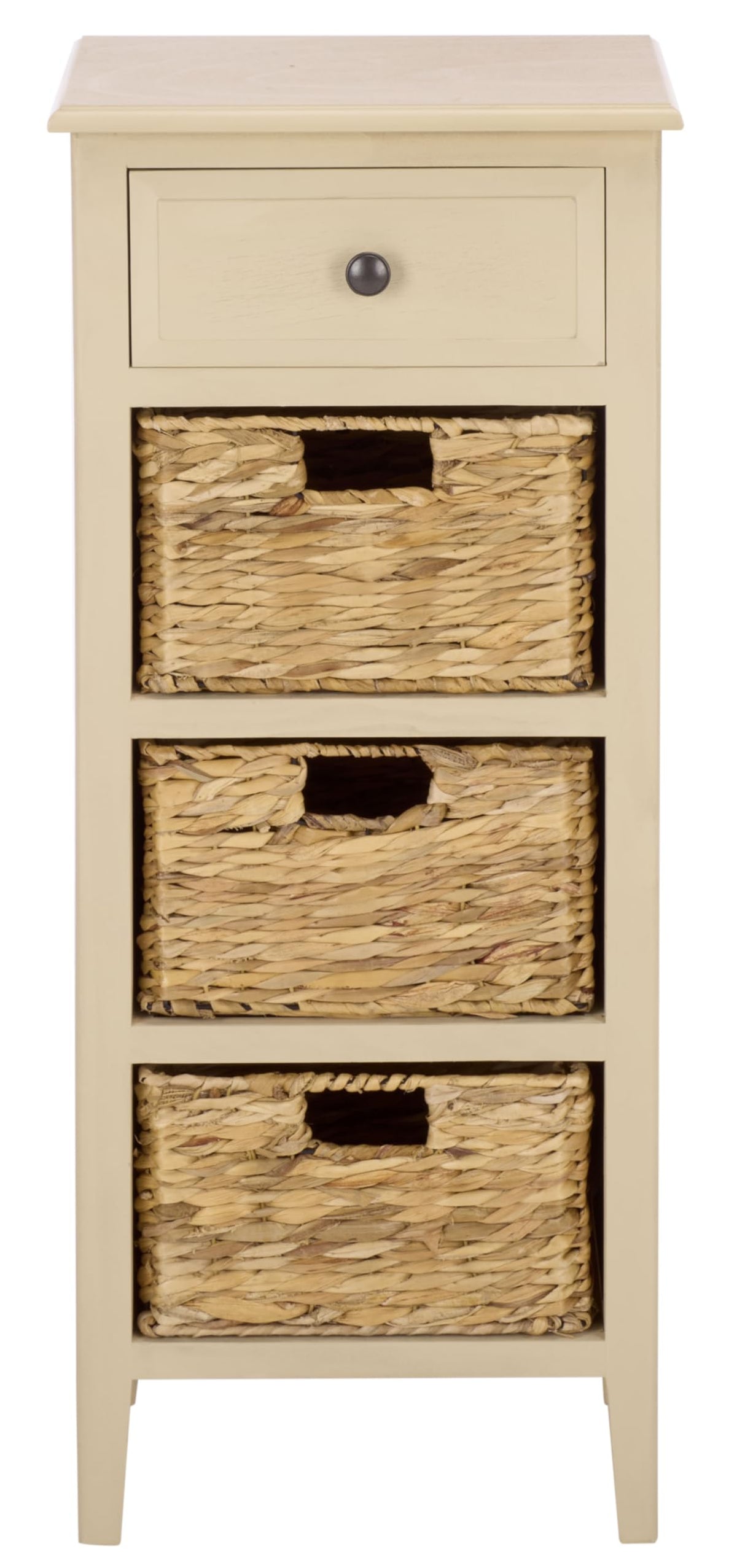 SAFAVIEH Furniture - Michaela 1-Drawer Storage Unit - Sand - Solid Wood - Farmhouse Basket Tower