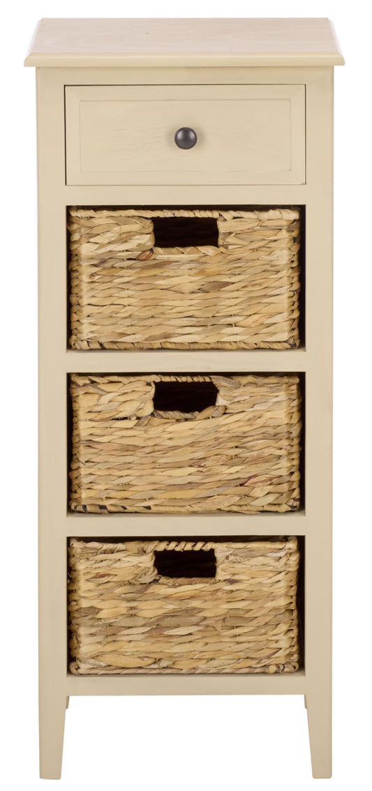 SAFAVIEH Furniture - Michaela 1-Drawer Storage Unit - Sand - Solid Wood - Farmhouse Basket Tower