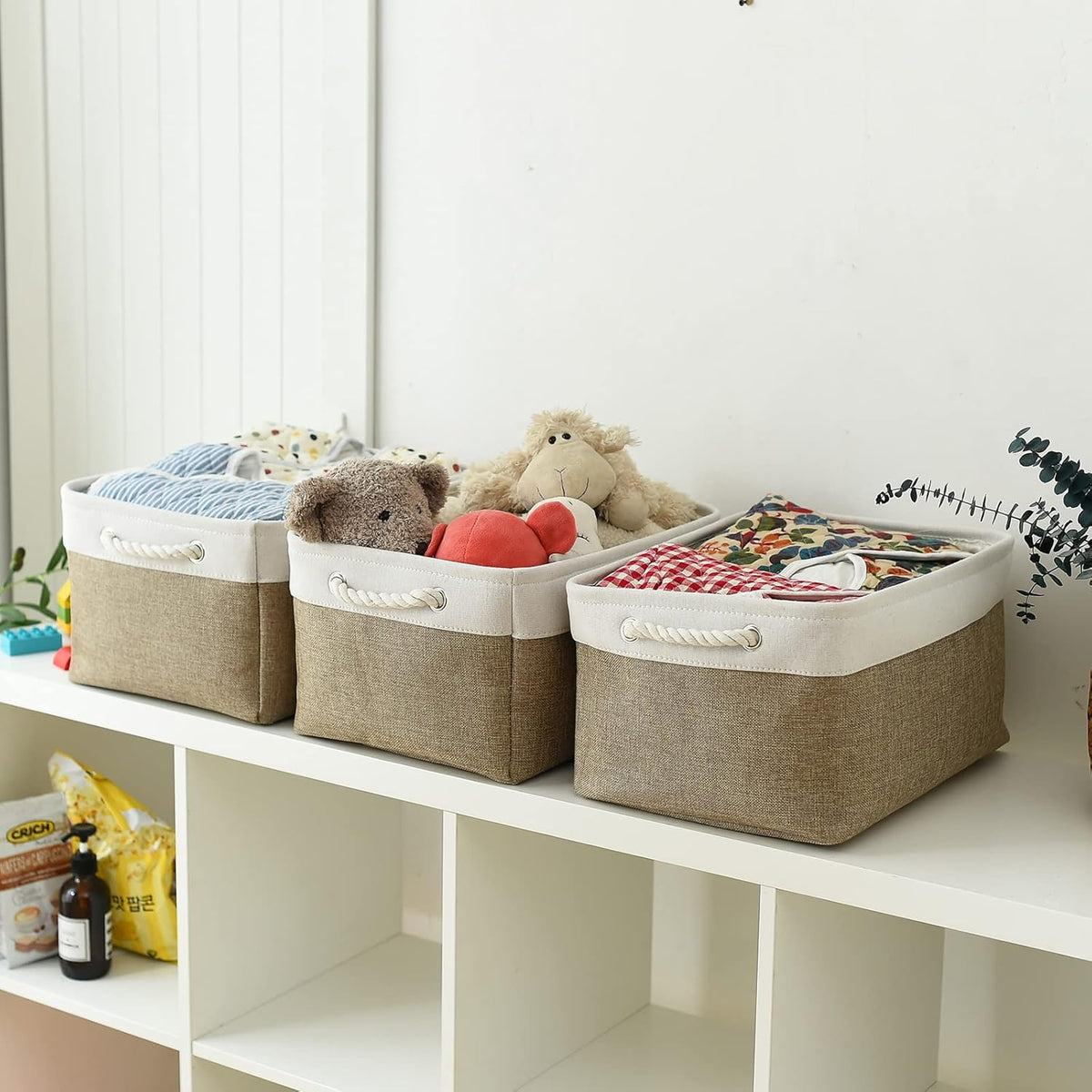 TheWarmHome Storage Basket for Organizing - 16x12x8 inch Large 3 Pack Collapsible Storage Bin for