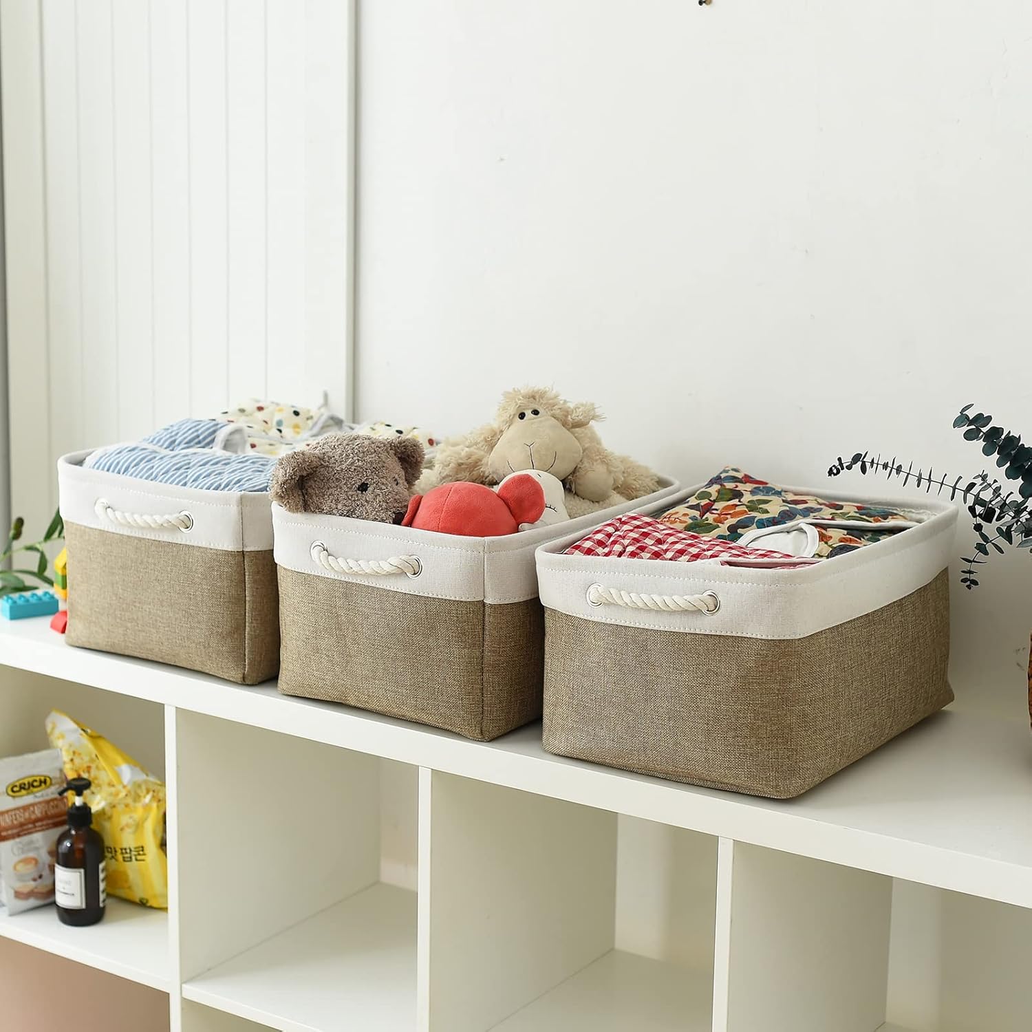TheWarmHome Storage Basket for Organizing - 16x12x8 inch Large 3 Pack Collapsible Storage Bin for