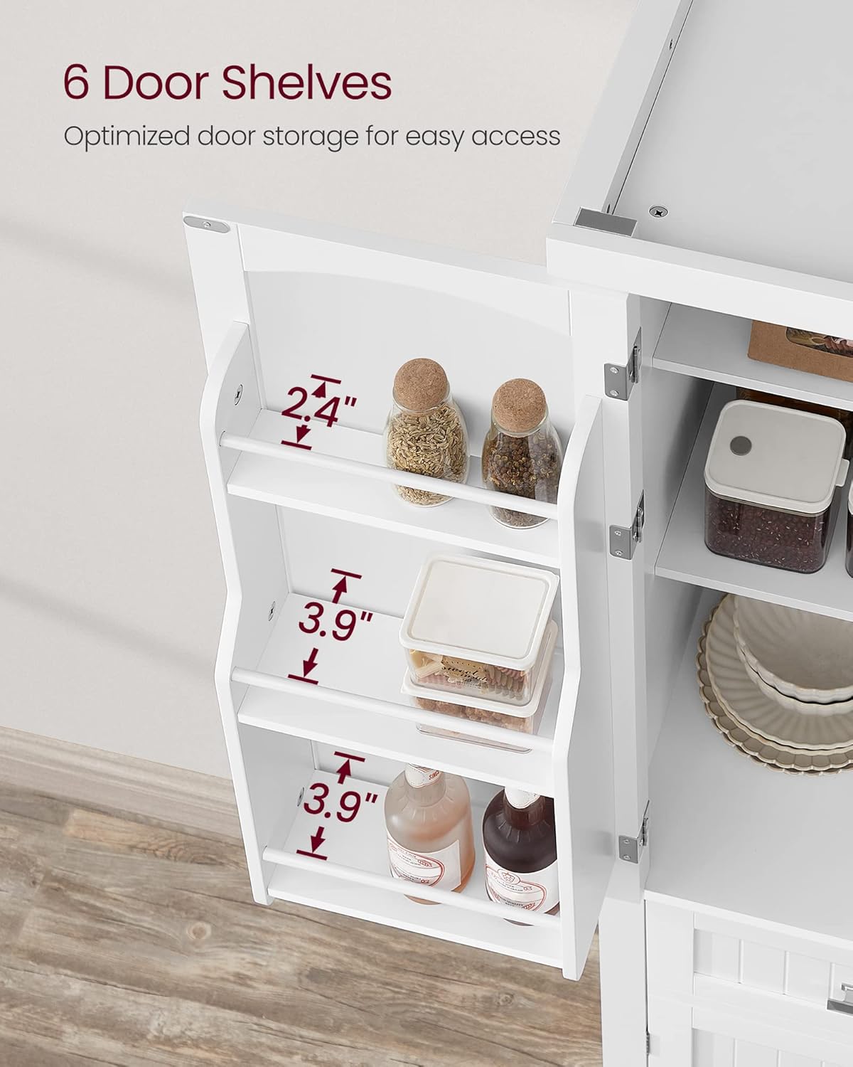 VASAGLE Pantry Cabinet, 71.7-Inch High Freestanding Tall Cupboard Storage Cabinet with a Drawer, 2
