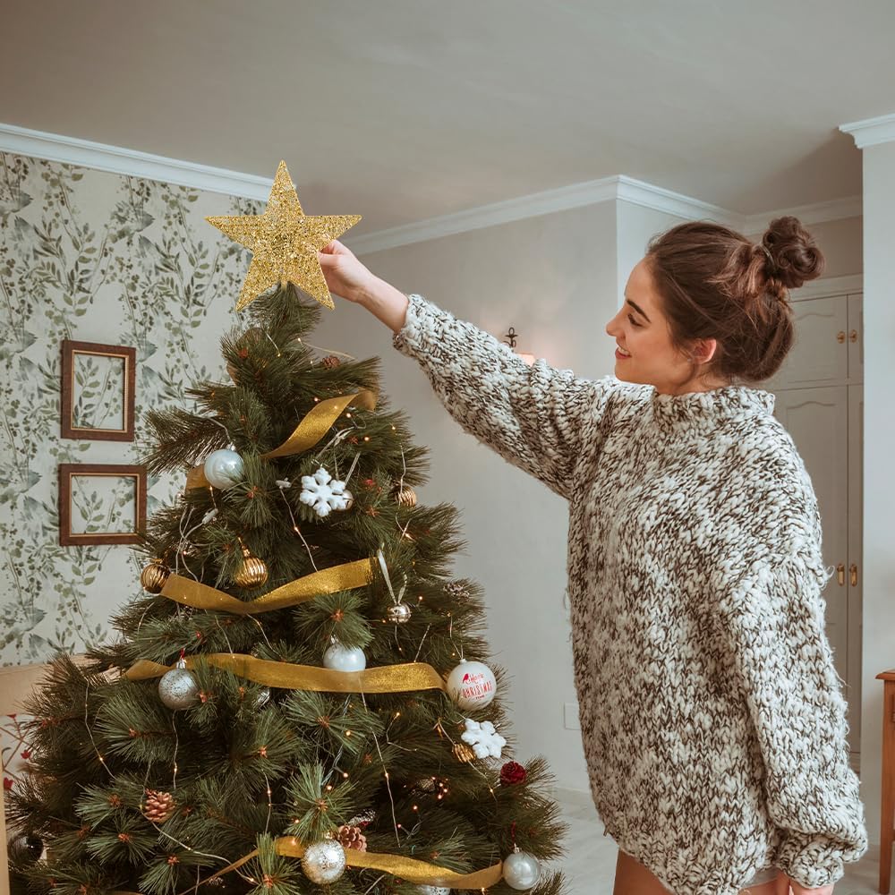 Christmas Tree Topper, hogardeck Gold 5-Pointed Star Tree Topper for Christmas Decor, Tree Toppers