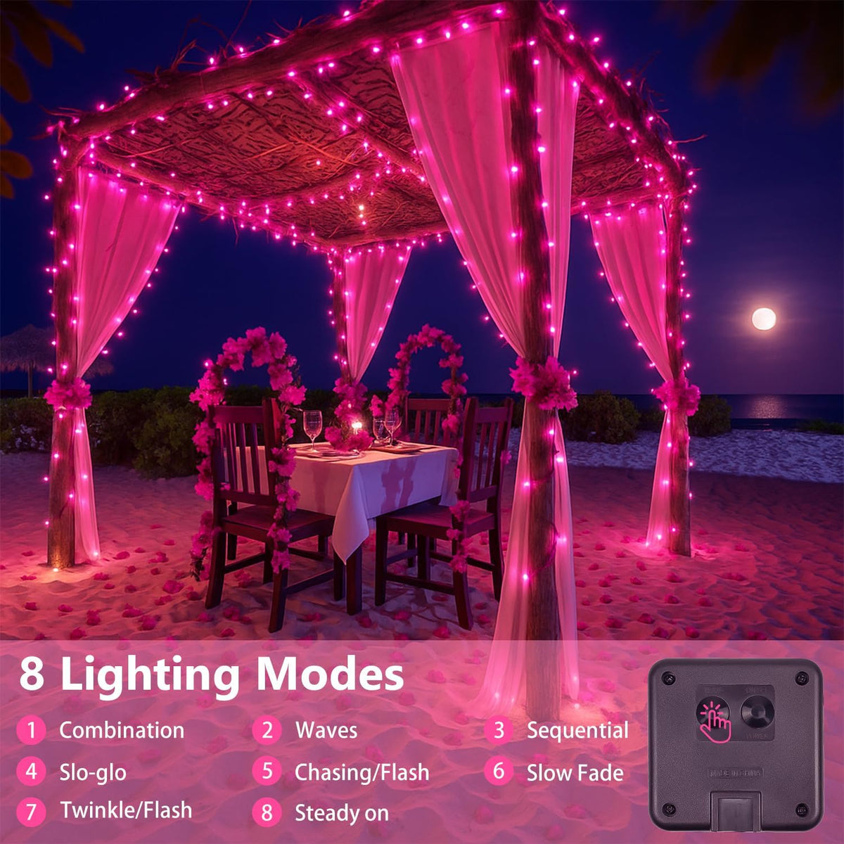 SANJICHA Pink Extra-Long Solar String Lights, 2-Pack 400 LED Solar Valentine Day Lights, Waterproof