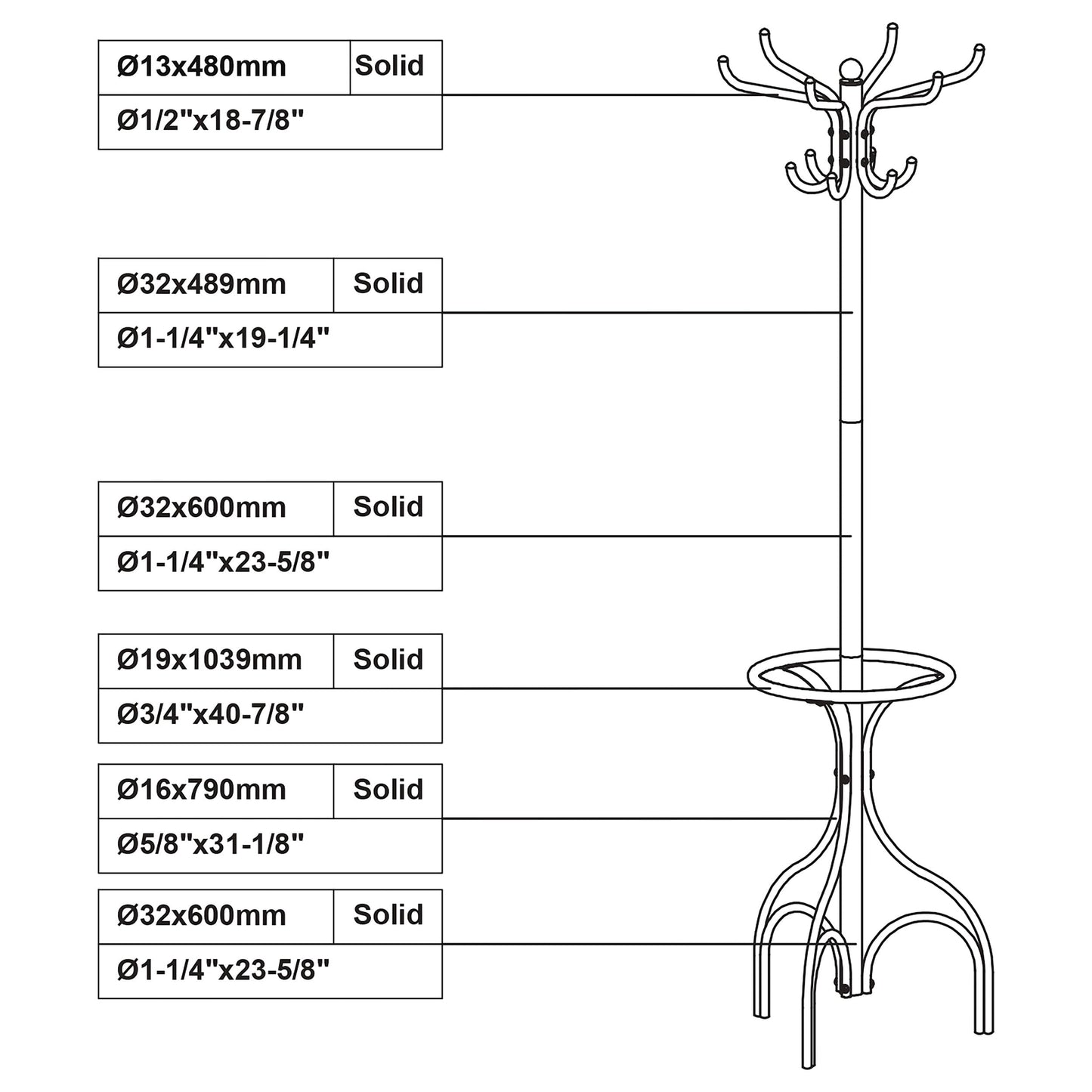 Coaster Home Furnishings - Kiefer - Metal - 12-Hook Freestanding Coat Rack with Umbrella Holder and
