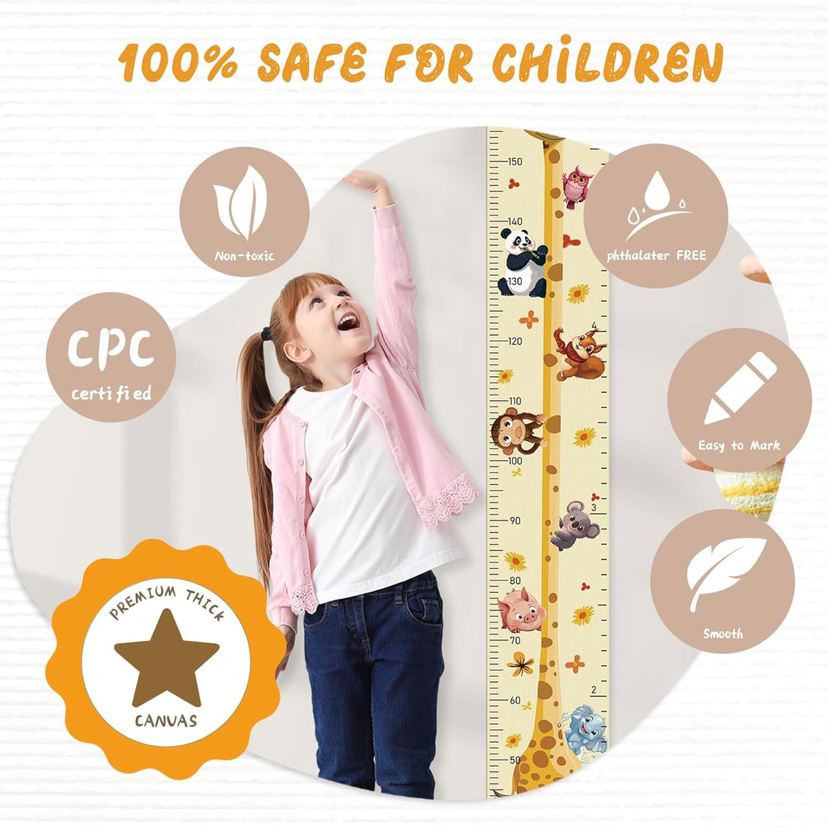 Personalized Name Growth Chart Wall Decor for Kids – Canvas Removable Height Chart Measuring Ruler
