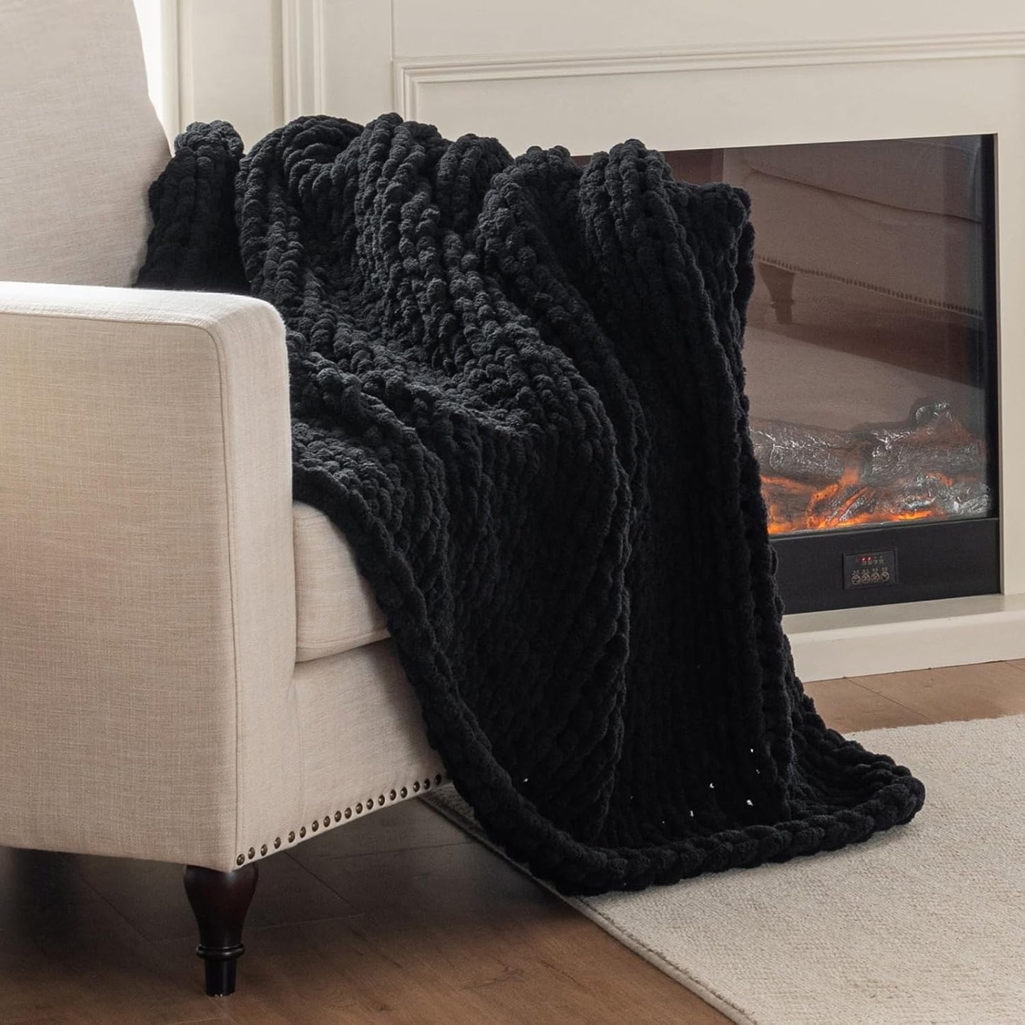 Chunky Knit Blanket Throw, 100% Hand Knit Throw Blanket Handmade Chenille Cable Knit Throw for