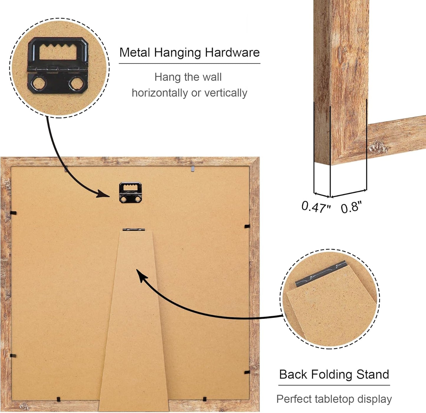 12x12 Picture Frame Set of 4, 12 x 12 Wood Photo Frames with Mat for 10x10 or 30x30cm Diamond