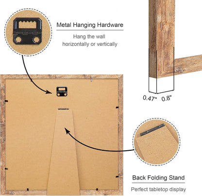 12x12 Picture Frame Set of 4, 12 x 12 Wood Photo Frames with Mat for 10x10 or 30x30cm Diamond