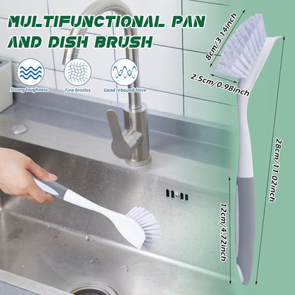 Hsei 20 Pcs Gray Kitchen Scrub Dish Brush Bulk with 11 Inch Handle Cleaning Dish Scrubber with