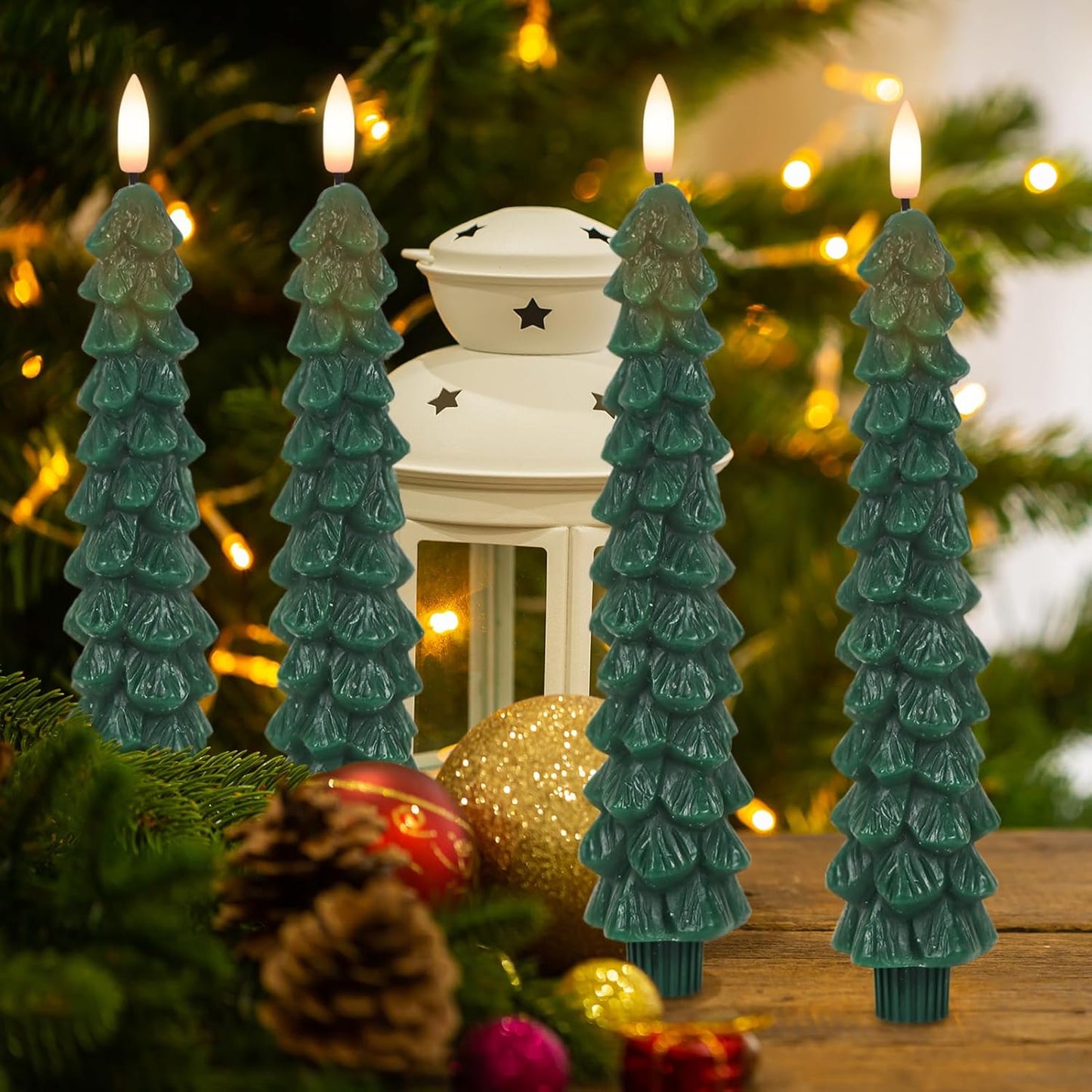 GenSwin Christmas Tree Flameless Taper Candles with Remote Timer, Christmas LED Taper Candles with
