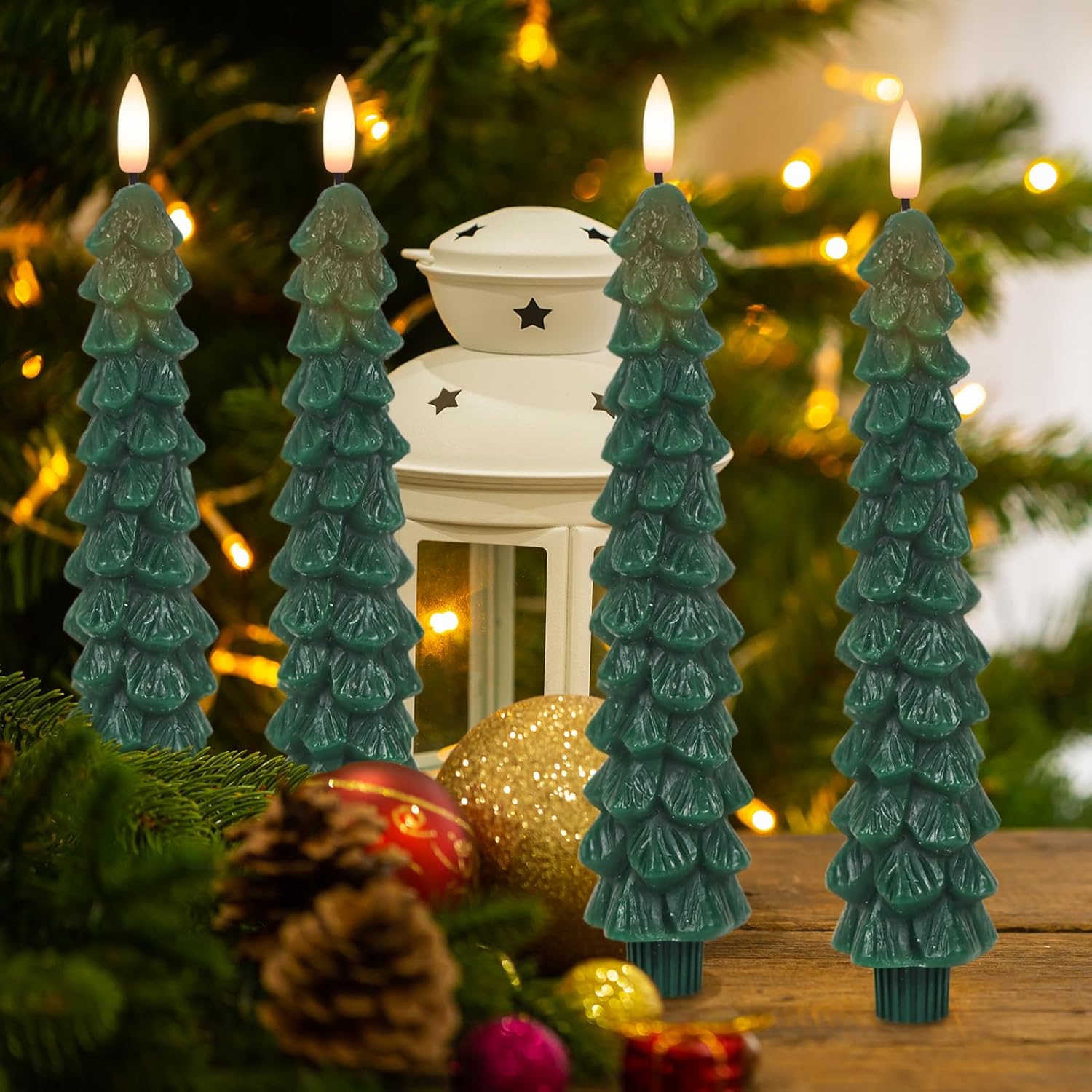 GenSwin Christmas Tree Flameless Taper Candles with Remote Timer, Christmas LED Taper Candles with