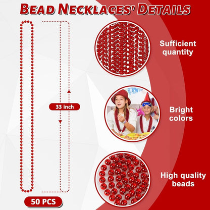 50PCS Bead Necklace, Red Christmas Bead Stuff Party Favors, 33" Necklaces Festival Parade Throw
