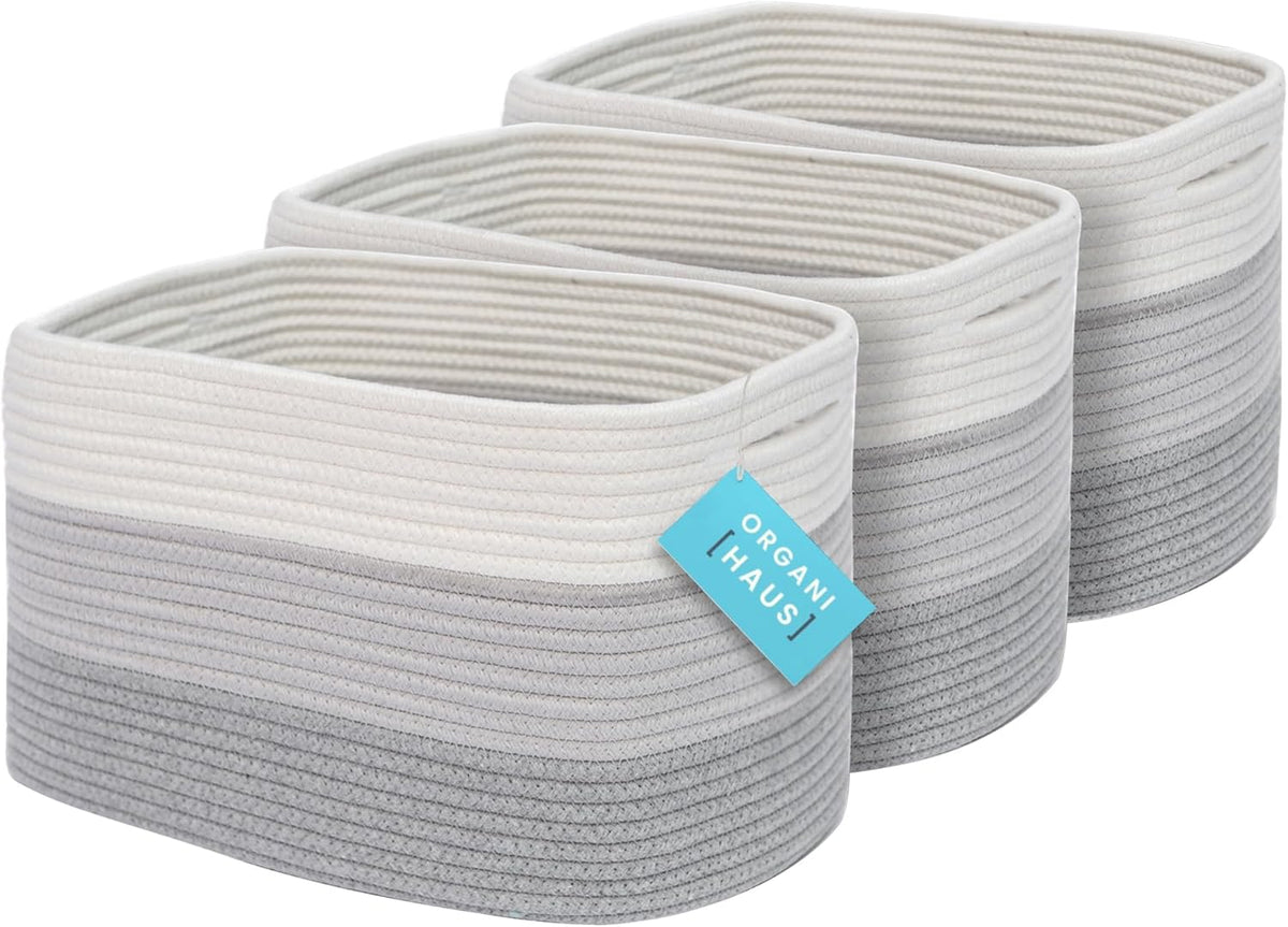 OrganiHaus Set of 3 Woven Storage Baskets for Organizing, Cotton Rope Organizer Bins for Shelves