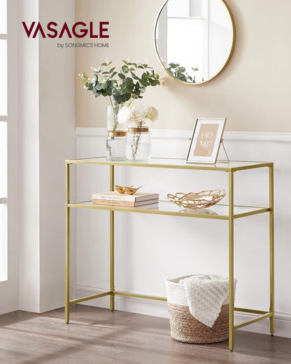 VASAGLE 39.4 Inch Console Sofa Table, Modern Entryway Table, Tempered Glass Table, Metal Frame, 2