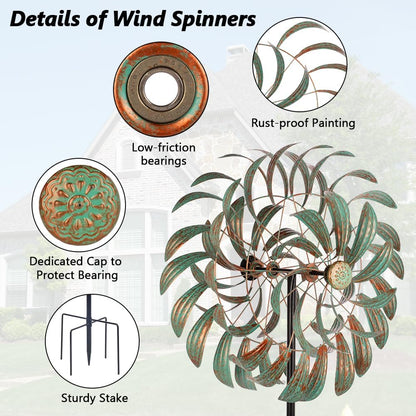 Viveta Large Outdoor Wind Spinner,21 * 85 inches Metal Wind Sculpture with 4 Sturdy Stakes,Green