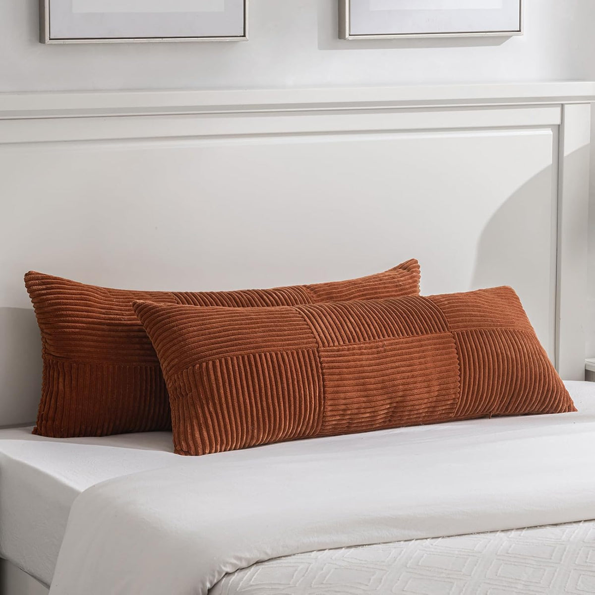 Fancy Homi Set of 2 Rust Boho Long Lumbar Body Decorative Throw Pillow Cover 14x36 Inch for Bed