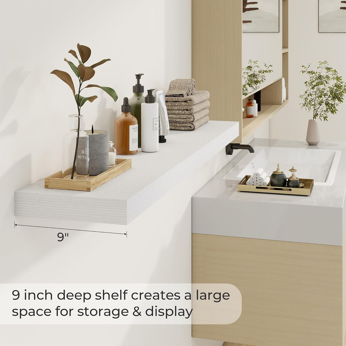 48 inch Floating Shelves for Wall Large Wall Mounted Shelves with Invisible Brackets, White Long