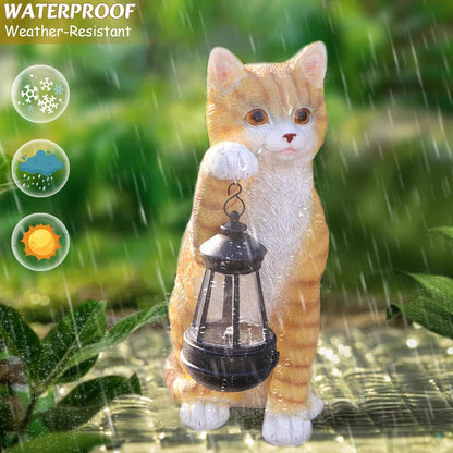 Solar Powered Outdoor Cat Garden Statue, Crafted Garden Sculptures & Statues for Patio, Yard, Lawn