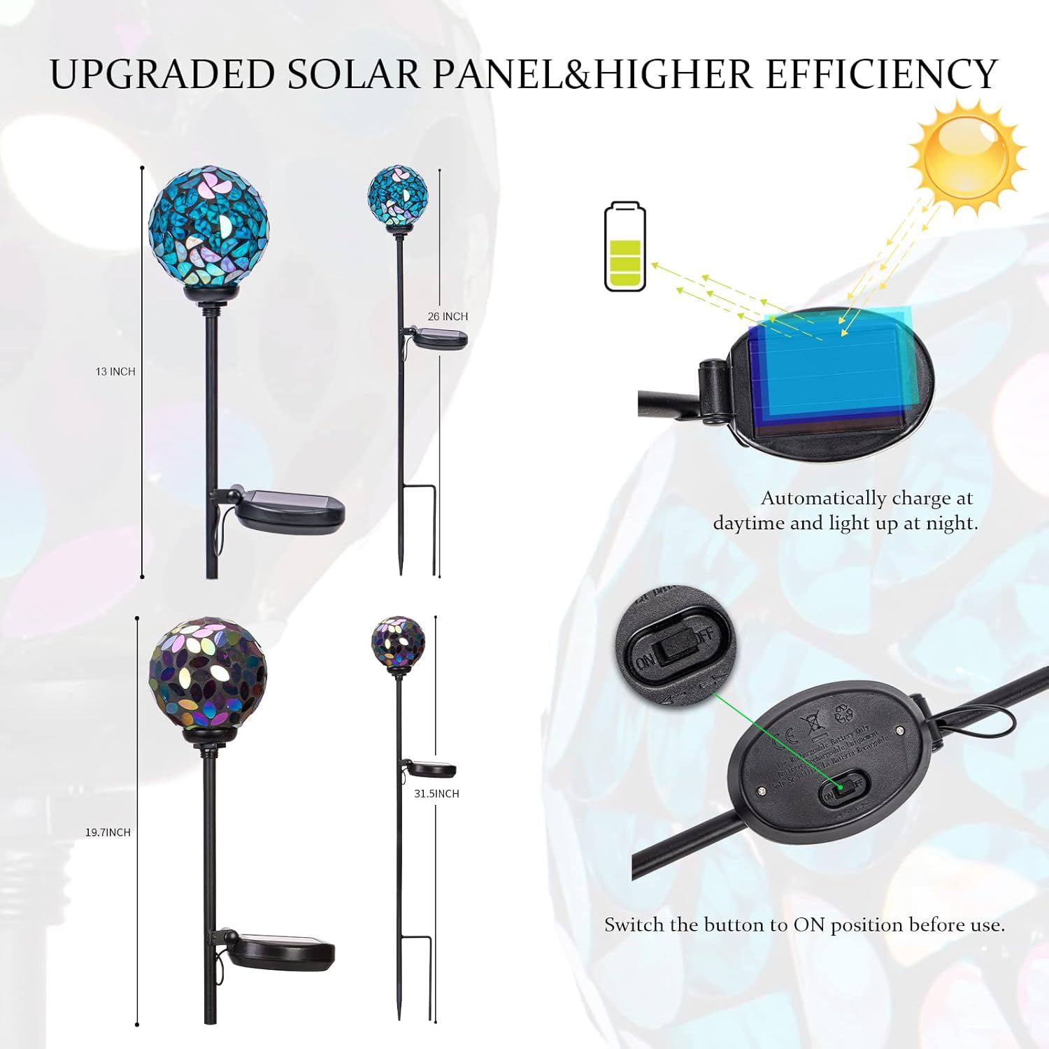 VCUTEKA Solar Garden Decorative Lights Outdoor, Mosaic Solar Light Waterproof LED Pathway Stake