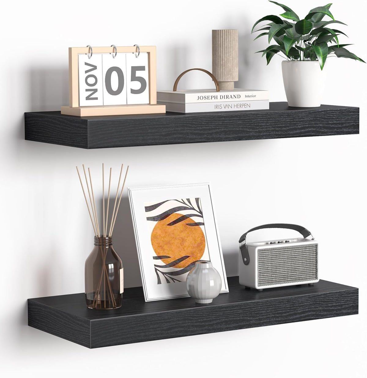 Fun Memories Floating Shelves - 16 Inch Rustic Black Wall Shelf - Wall Mounted Shelves for Wall