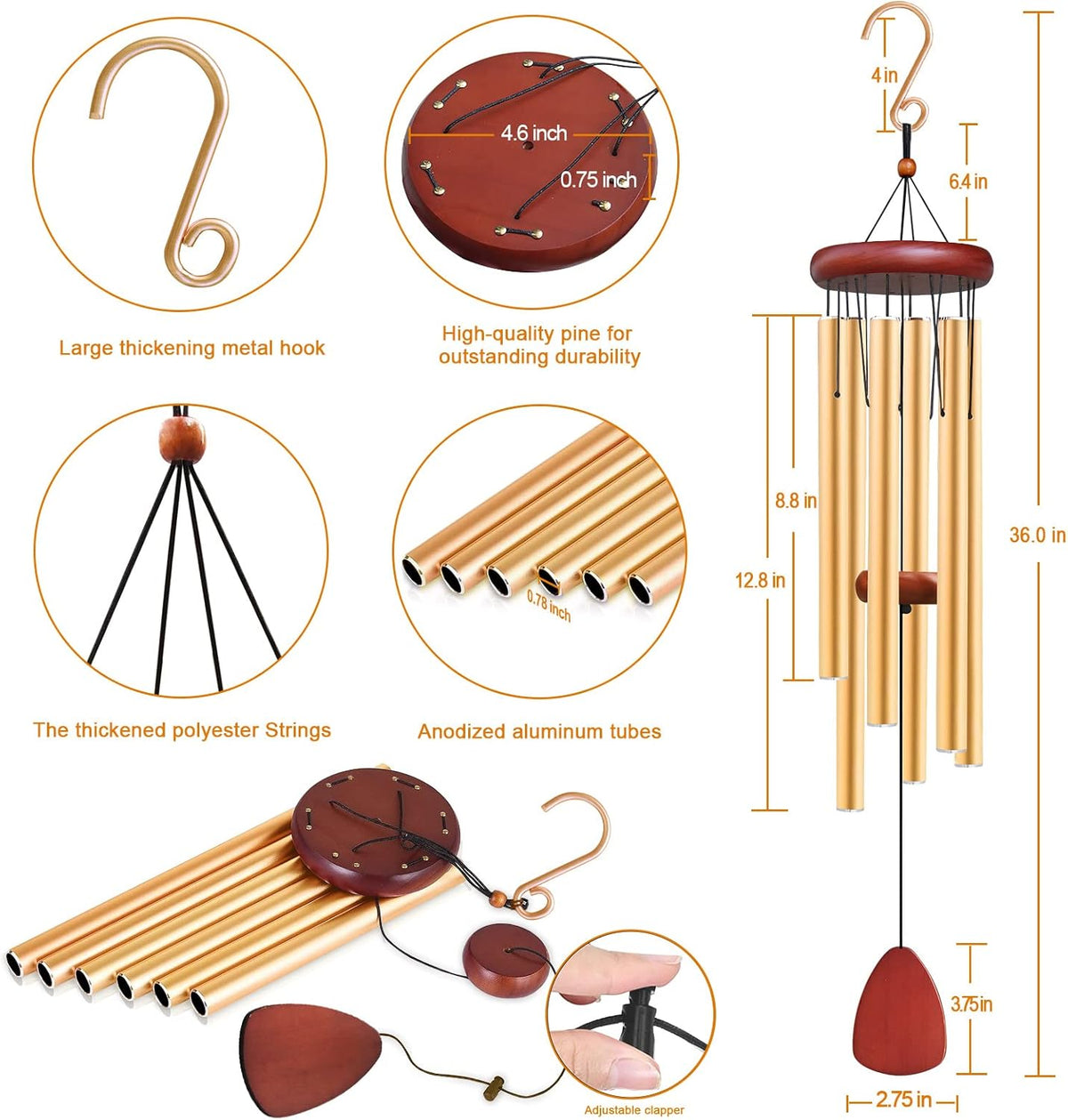 Large Aluminium Wind Chimes Outside, Soothing Melodic Memorial Sympathy Wind Chime, Suitable