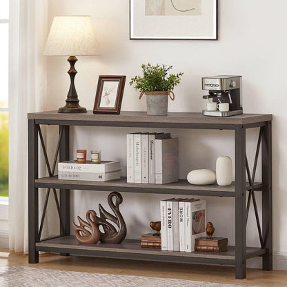 BON AUGURE Rustic Sofa Table Behind Couch, Industrial Console Tables for Entryway, 3 Tier Wood