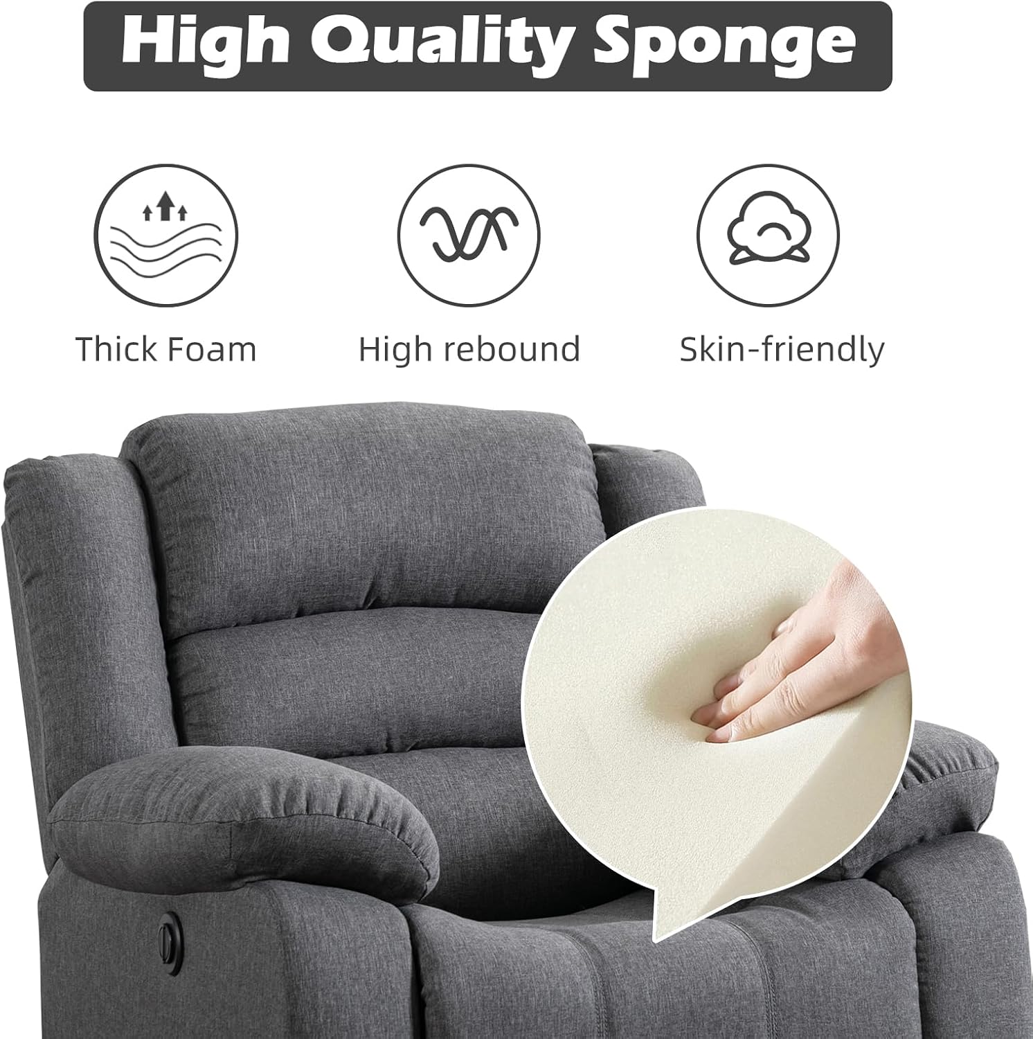 EBELLO Classic Power Recliner Chair, Oversized Electric Reclining Chair with Overstuffed Cushion